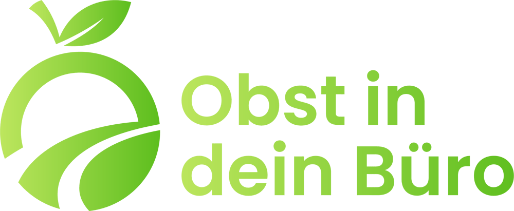 Grüner Apfel-Umriss mit Blatt, Text "Obst in dein Büro".