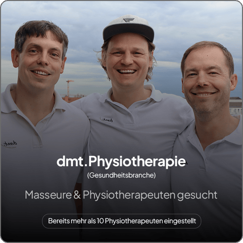 Screenshot aus dem Bewerberportal: mehr als 10 eingestellte Physiotherapeuten für dmt. Physiotherapie