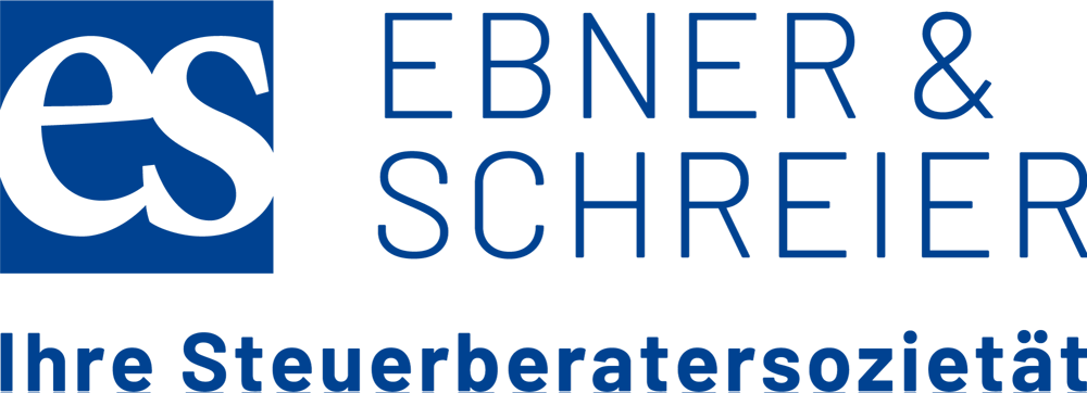 Das Logo zeigt die Buchstaben „es“ in einem blauen Quadrat und den Text „EBNER & SCHREIER Ihre Steuerberatungsozietät“.