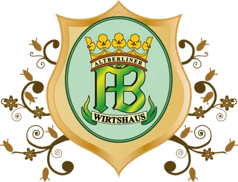 Ein Wappen mit "Altberliner Wirtshaus" und den Buchstaben "AB" in Grün.