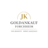 Logo von JK Goldankauf Forchheim auf schwarzem Hintergrund mit dem Slogan fair bewertet, direkt ausgezahlt.