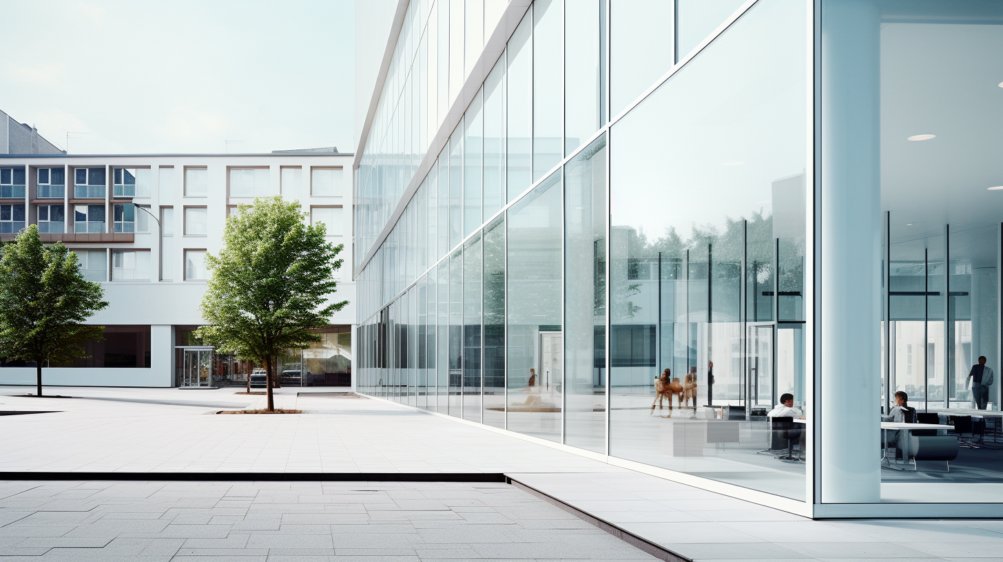 Modernes Bürogebäude mit weißer Fassade