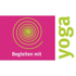 Ein pinkfarbenes Logo mit einer grünen Spirale und dem Text "Begleiten mit Yoga".