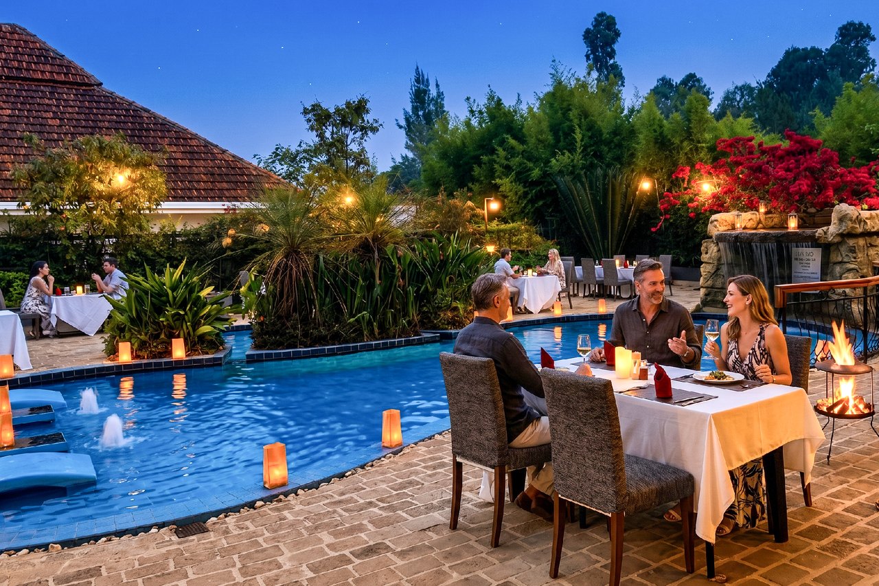 Candlelit dinner beside the pool