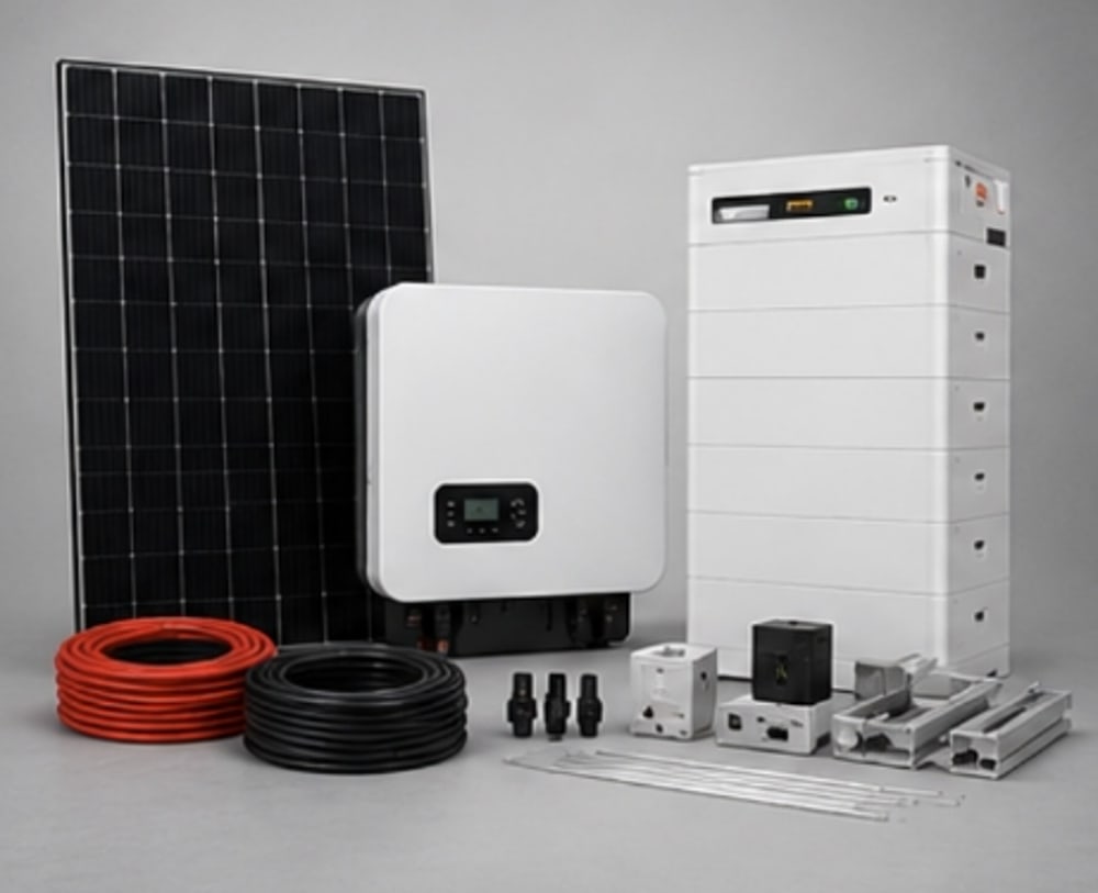 Photovoltaik Komplettsystem mit Solarmodulen, Speicher und Wechselrichter