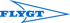 Blauer FLYGT-Schriftzug vor einer blauen, dreieckigen Flaggenform.
