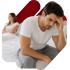 A weary man seeks low testosterone treatment as a tense woman watches.