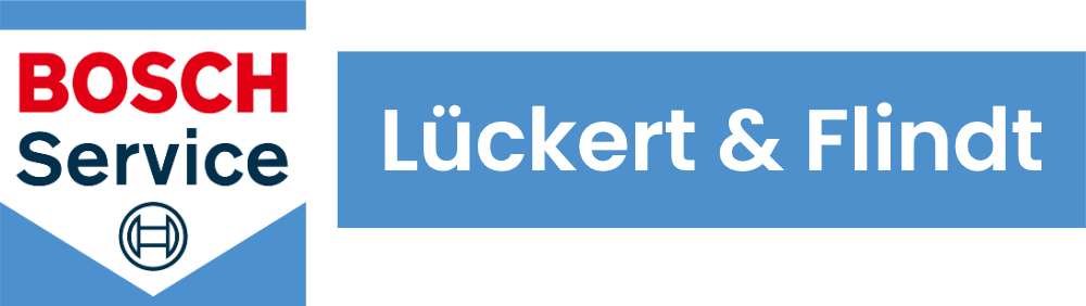 Bosch Service Logo mit dem Text "Lückert & Flindt" auf blauem Hintergrund.