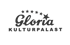 Schwarz-graues Logo auf dunklem Hintergrund mit „Gloria Kulturpalast“ und einer Reihe von Sternen.