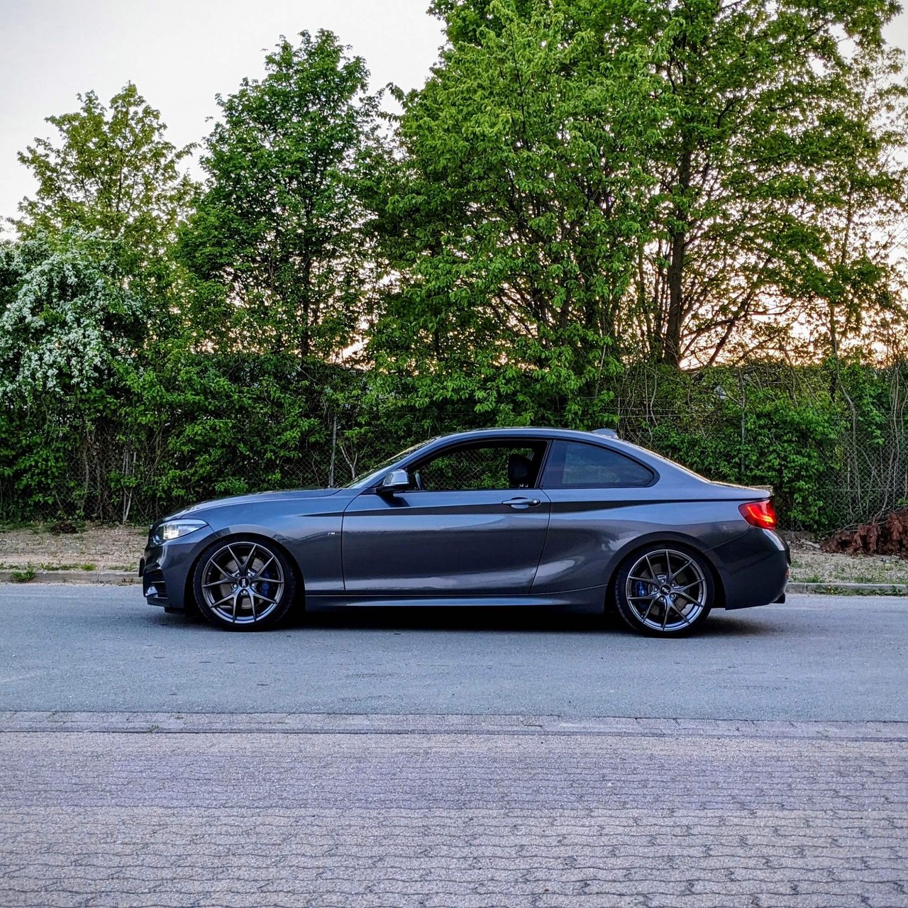 Dunkelgraues Coupé mit TEC Speedwheels Felgen