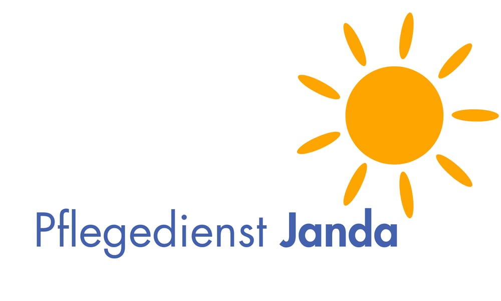 Logo: Pflegedienst Janda GmbH, mit einem orangefarbenen Sonnensymbol.