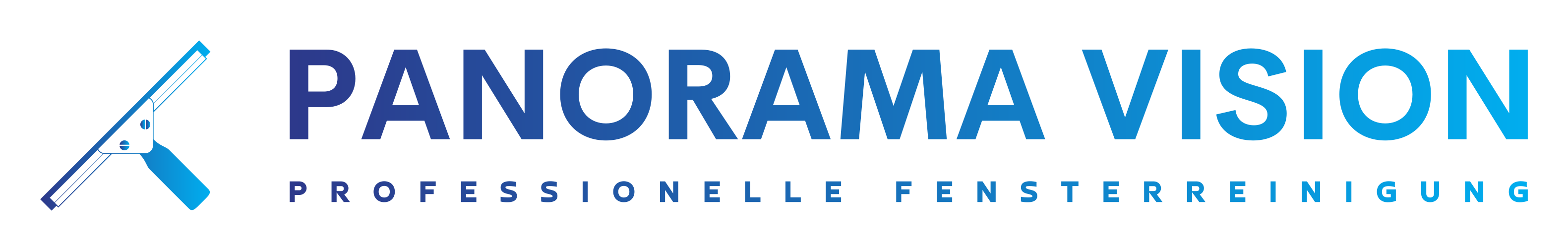 Gold logo with a squeegee icon and text: PANORAMA VISION, PROFESSIONELLE FENSTERREINIGUNG.