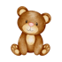 Sitzender brauner Teddybär mit rosa Nase und freundlichem Gesichtsausdruck.