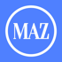 Weißer Kreis auf blauem Hintergrund mit den Buchstaben "MAZ" in Serifenschrift.