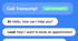 Call Transcript with "Call successful" tag; AI asks, "Hello, how can I help you?", Lead replies, "Hey! I want to book an appointment"