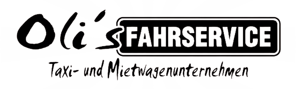 Logo: Oli’s FAHRSERVICE Taxi- und Mietwagenunternehmen auf orangefarbenem Hintergrund.