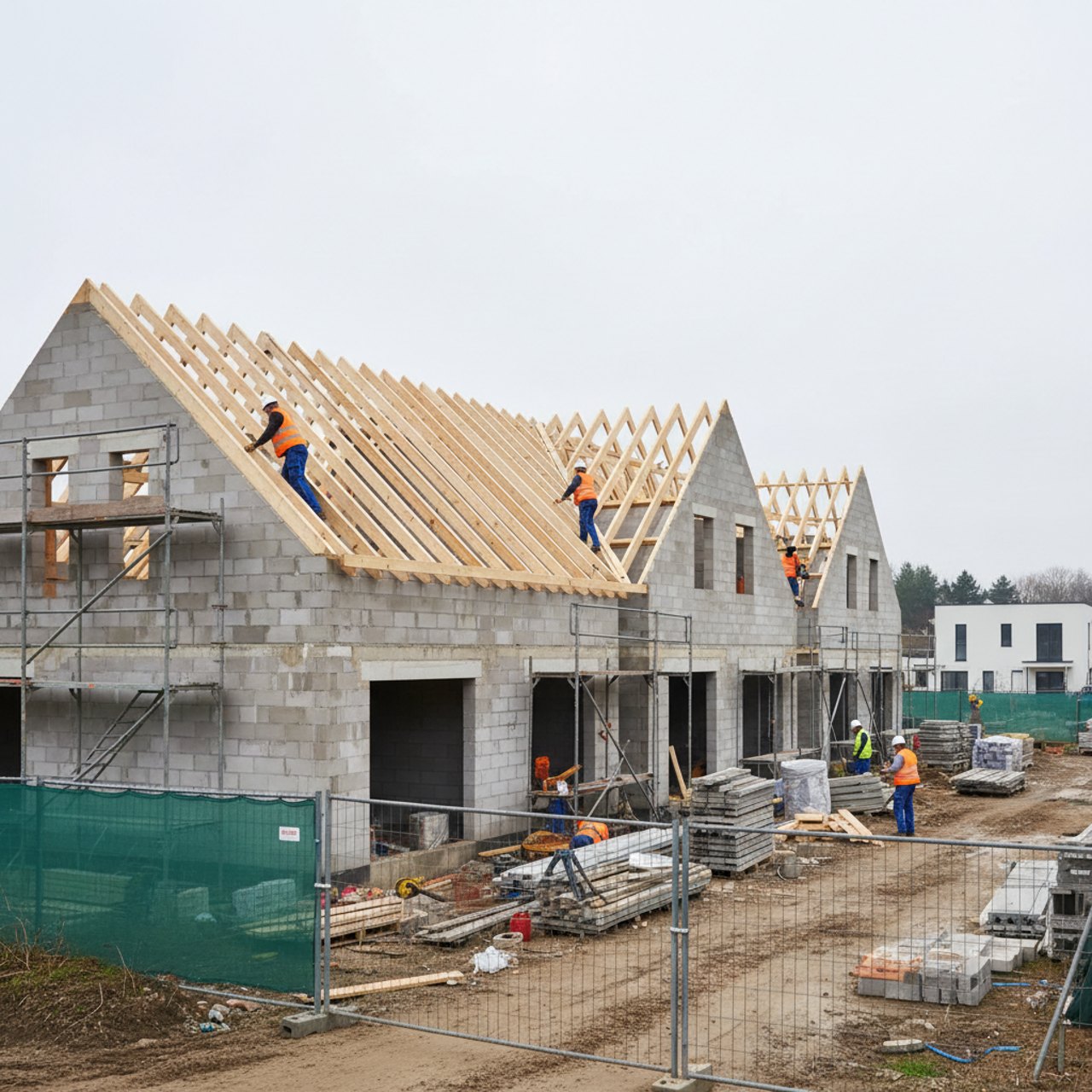 Rohbau mit Mauerwerk und Dachstuhl, Differdange