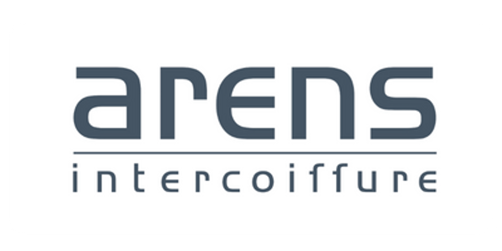 Logo mit dem Text "arens intercoiffure" in dunkelgrauer Schrift auf weißem Hintergrund.