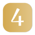 Weiße Zahl Vier auf einem quadratischen, goldfarbenen Hintergrund mit abgerundeten Ecken.