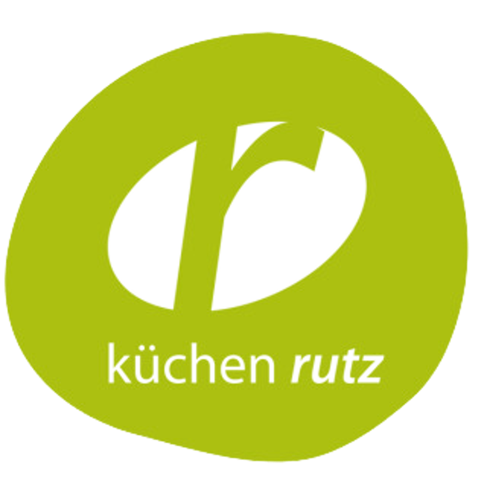 Grünes Rutz-Logo mit weißem stilisierten "r" und dem Text "küchen rutz".