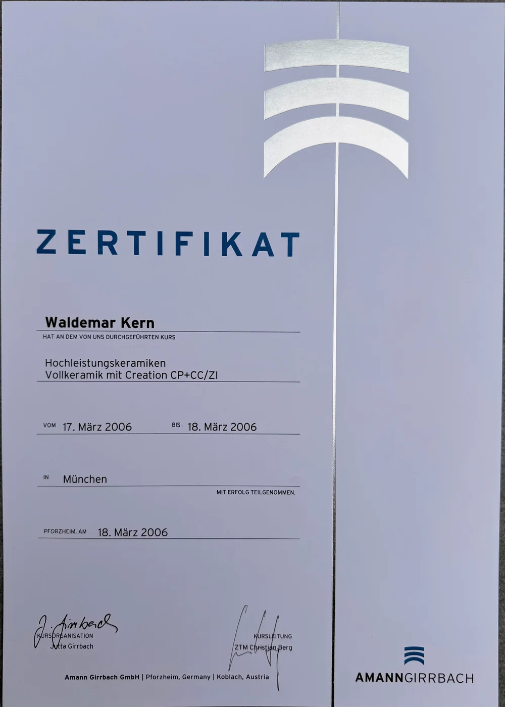 Fortbildungszertifikat 5 von ADU-Dental