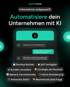Werbung für Destiny Media: "Automatisiere dein Unternehmen mit KI", zeigt Chat-Dialog und Vorteile eines KI-Agenten.