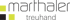 Logo: "marthaler treuhand" in Schwarz mit gelben und schwarzen Quadraten.
