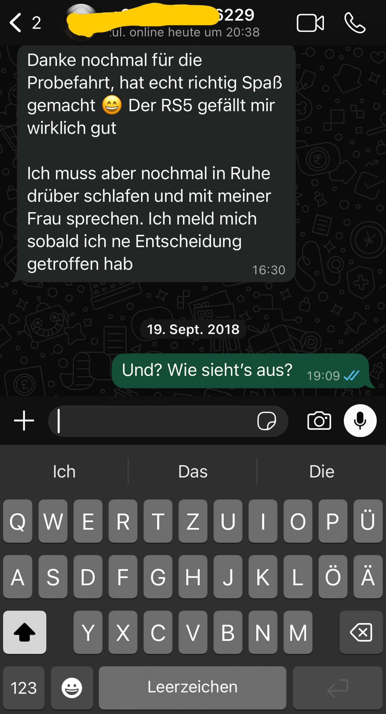 Nachrichtenverlauf mit einem Interessenten, der nach dem Gespräch nicht mehr antwortet