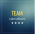 TEAM Cyber Alliance mit vier Sternen auf blauem Hintergrund.