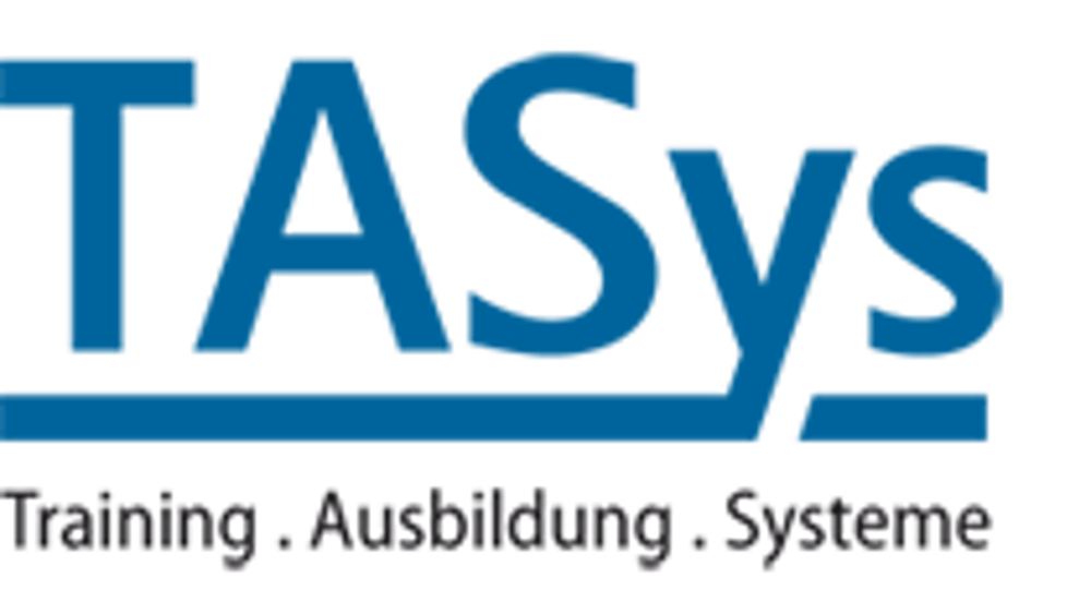 Blaues TAsys Logo mit dem Text "Training. Ausbildung. Systeme" darunter.