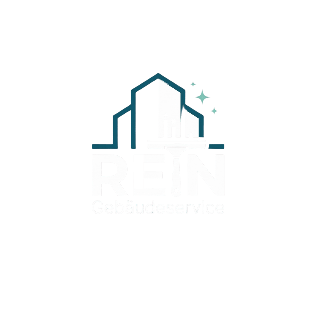 Logo "Rein Gebäudeservice Lausitz" in Schwarz und Weiß, mit roter Unterschrift "Lausitz" und Fensterwischer-Symbol.