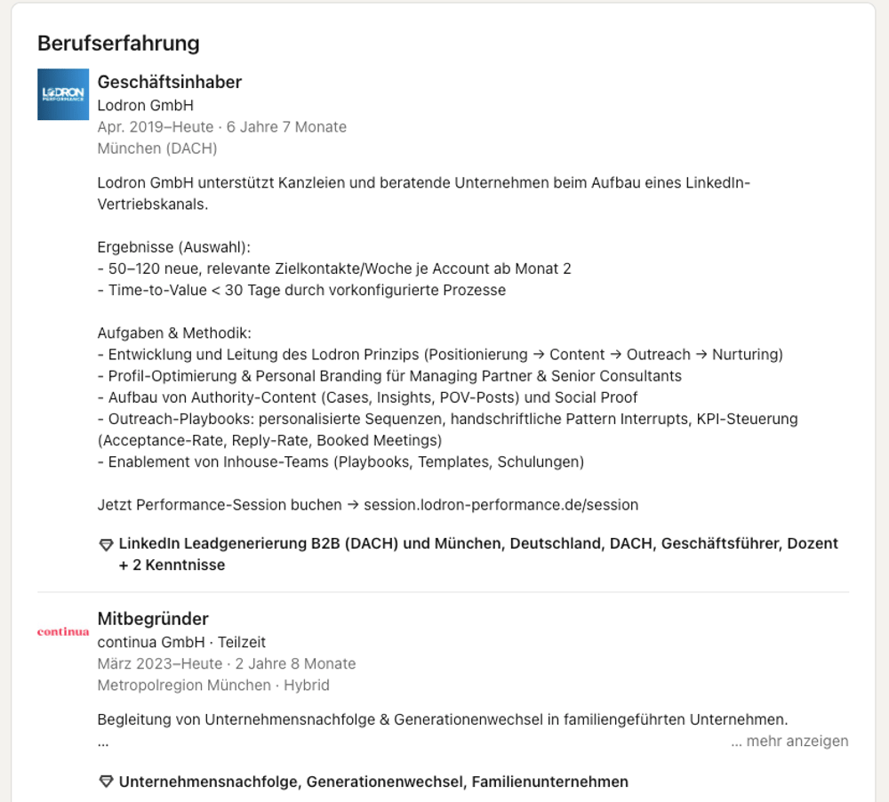 LinkedIn Profil Berufserfahrung von Dr. Falk Hannemann