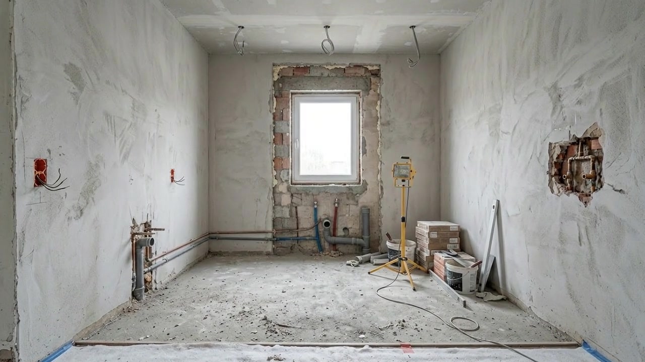 Bad im Rohbau beim Aufmaß
