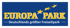 EUROPA PARK Logo: Gelber Text auf blauem Hintergrund mit drei goldenen Sternen, darunter "Deutschlands größter Freizeitpark".