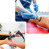 Shockwave therapy devices being applied to a patient's leg and foot.