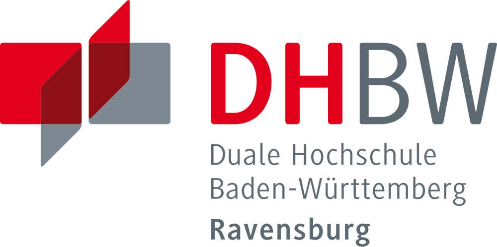 Logo der DHBW Ravensburg mit rotem Symbol und grauem Text: "DHBW", "Duale Hochschule Baden-Württemberg Ravensburg".