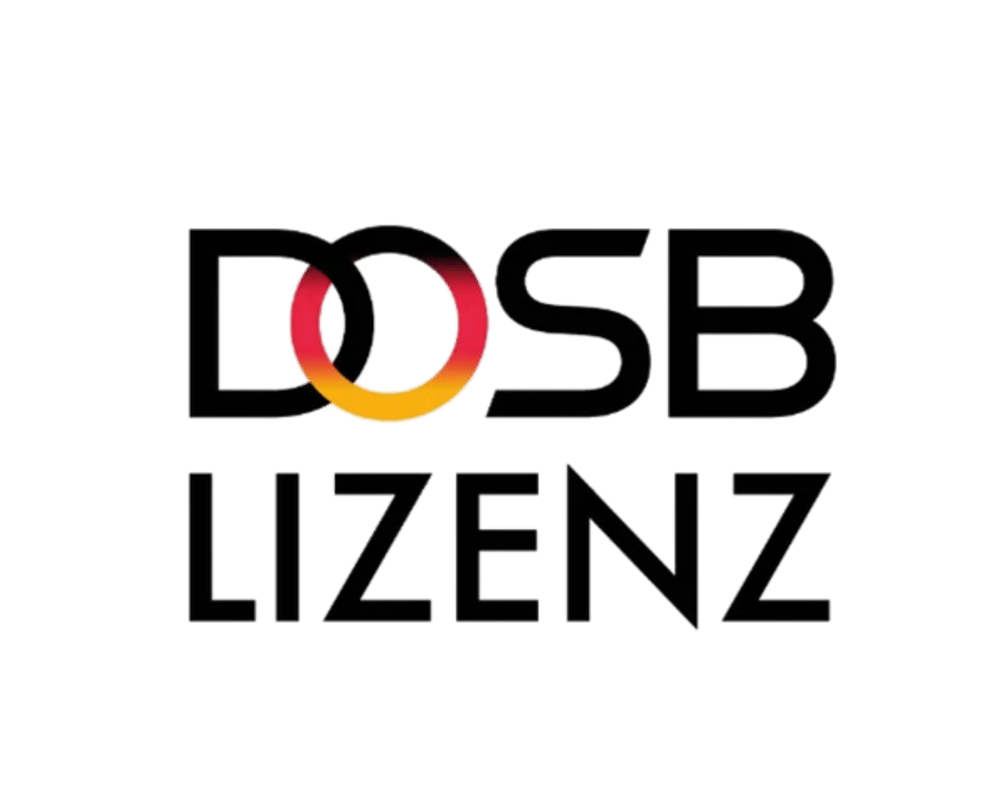 DOSB LIZENZ Logo mit schwarzem Text und einem O in den deutschen Nationalfarben.