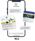 Smartphone-Bildschirm zeigt RCS-Nachrichten von "Unser Stadtwerk" mit Angeboten und einer PDF-Datei.