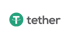 Tether logo: white 'T' with a ring inside a green circle, next to the gray word 'tether'.