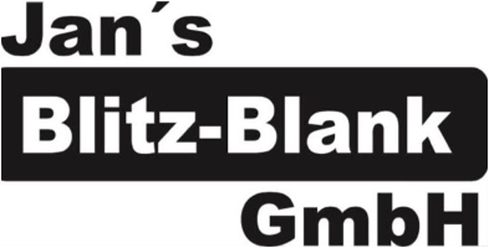 Jan's Blitz-Blank GmbH Logo: "Jan's" in Schwarz, "Blitz-Blank" in Weiß auf schwarzem Rechteck, "GmbH" in Schwarz.