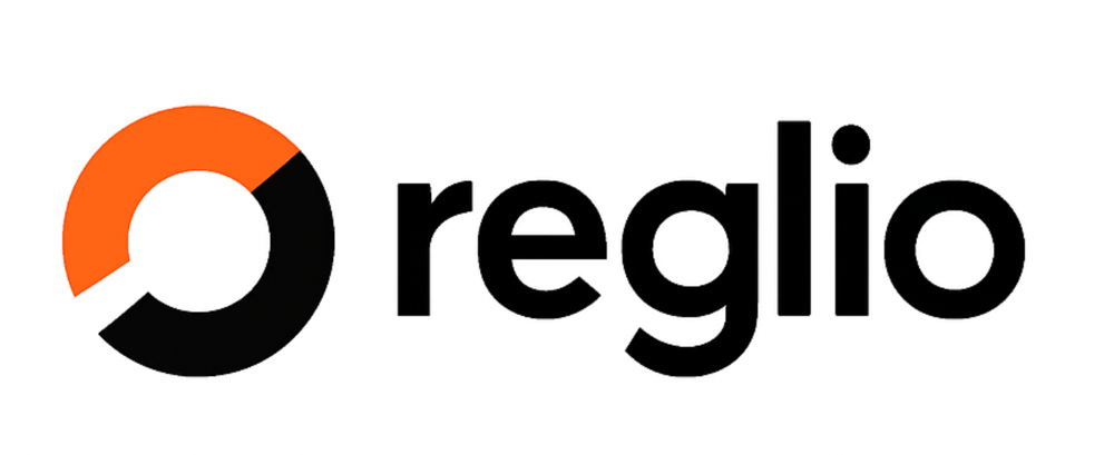 Reglio logo with a circle that is half orange and half black, forming a magnifying glass.