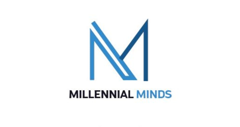 Stylized blue "M" logo above "MILLENNIAL MINDS" text.