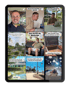 Ein Tablet zeigt neun Instagram-Reels mit Titeln und Bildern, darunter "Basics, die auf 90% aller Webseiten fehlen".