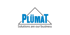 Plumat Logo: "Solutions are our business" in schwarzer Schrift unter blauem Text "Plumat" und einem schwarzen Dreieck.