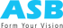 Blaues ASB-Logo mit dem Slogan "Form Your Vision" auf dunkelgrünem Hintergrund.
