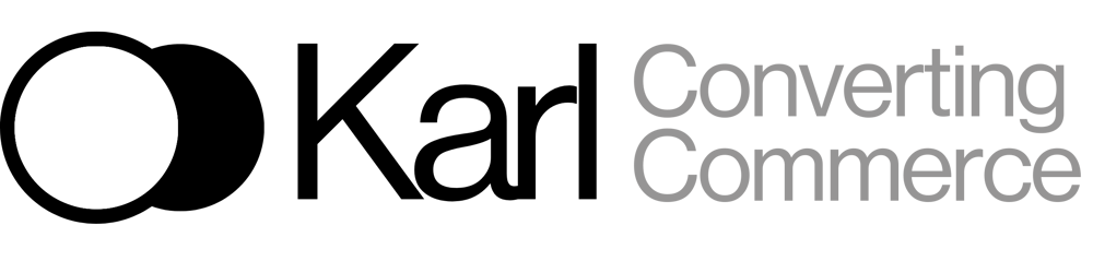 Logo von Karl Converting Commerce mit zwei überlappenden Kreisen, einem weißen und einem schwarzen.