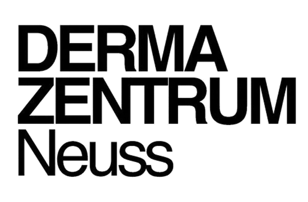Dermazentrum Neuss Logo auf grauem Hintergrund.
