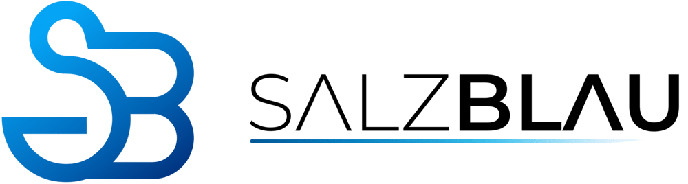Logo mit stilisierter blauer 'SB'-Form und dem schwarzen Text "SALZBLAU" daneben.