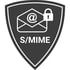 AMDEOM Datenschutz (DSGVO): Schwarzes Schild mit weißem Briefumschlag, Vorhängeschloss und Text "S/MIME".