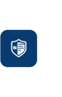 Weißes Schild-Symbol mit Dokument und Häkchen auf blauem, abgerundetem Quadrat - Software für Alarmierung - Notfall- und Krisenmanager (NKM®).